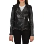 Black leather biker jacket for women