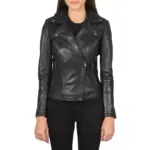 Flashback black leather biker jacket for women