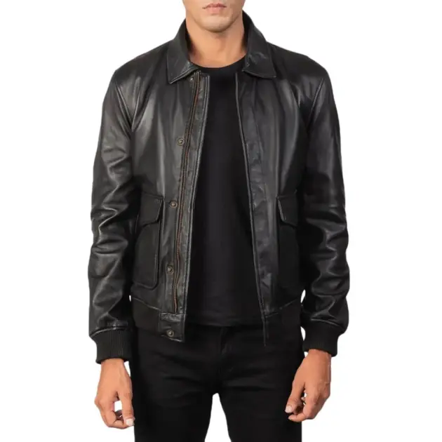 Black A2 leather bomber jacket