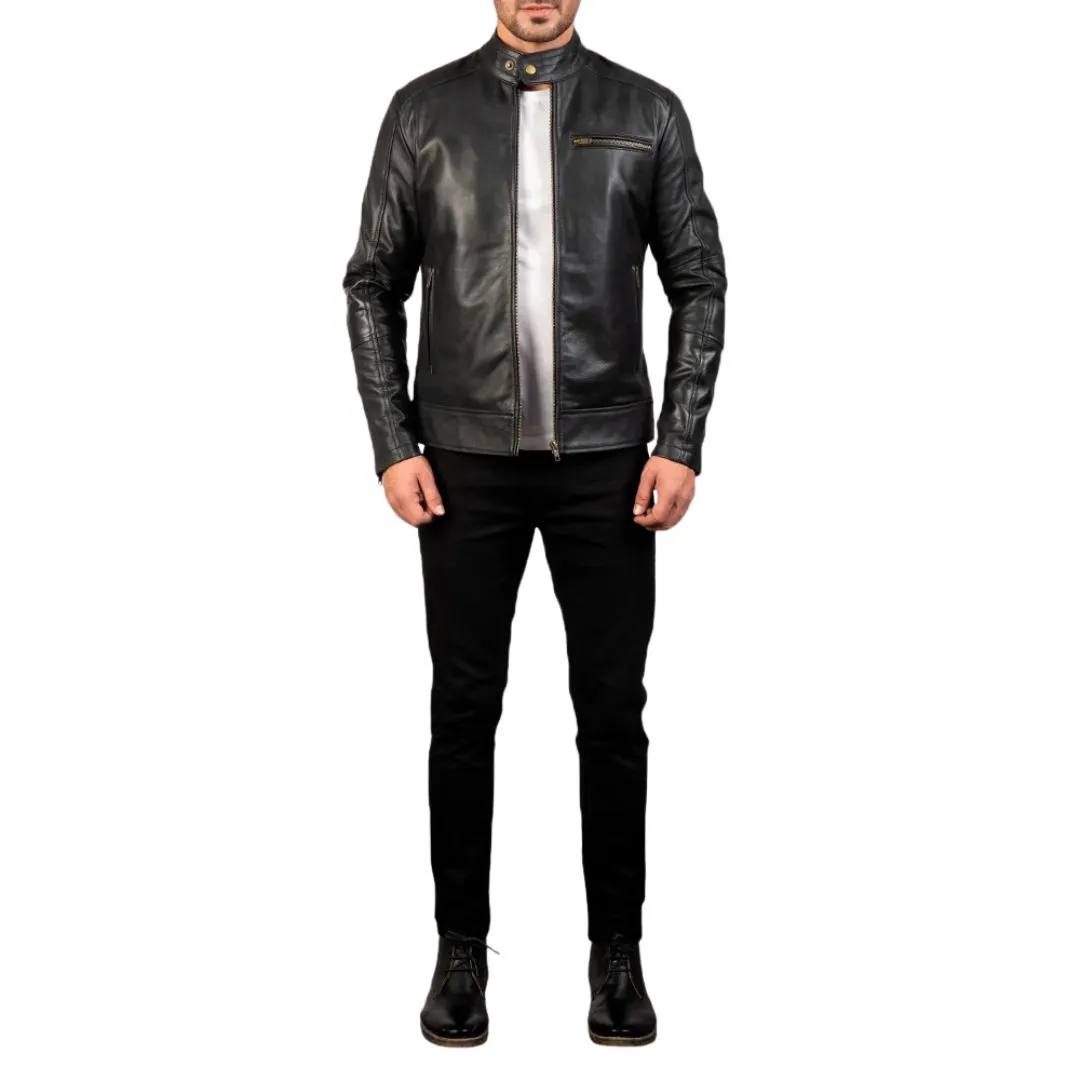Men's Black Pull-Up Leather Biker Jacket - Image 4