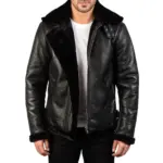 Black faux fur lined aviator jacket