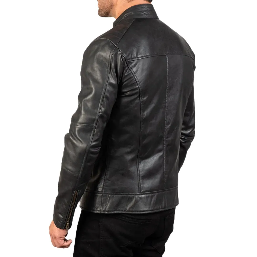 Men's Black Pull-Up Leather Biker Jacket - Image 3