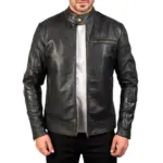 Black pull-up leather biker jacket