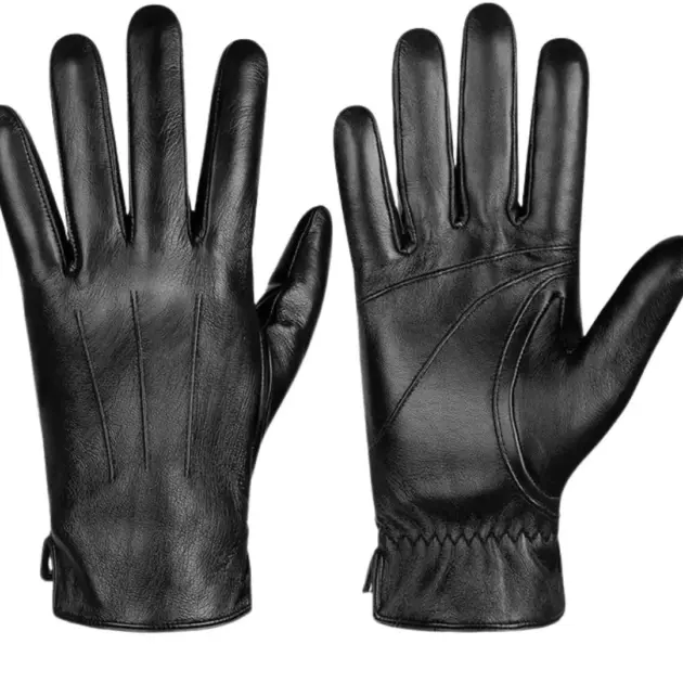 Premium black sheepskin leather gloves for men