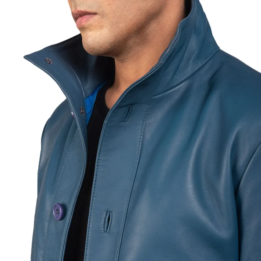 Blue semi-aniline sheepskin leather texture
