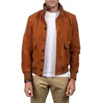 Brown button suede bomber jacket
