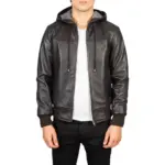 Brown fleece lined hooded leather jacket