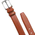 Tan genuine leather casual belt with square buckle