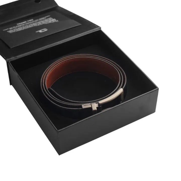 Premium reversible leather dress belt for men