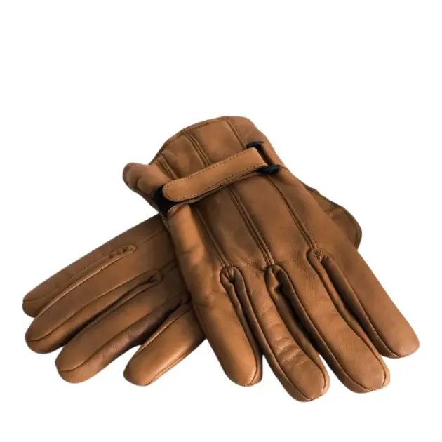 Premium brown sheepskin leather winter gloves for men