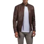 Brown pull-up leather biker jacket