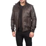 Brown rub-off leather bomber jacket