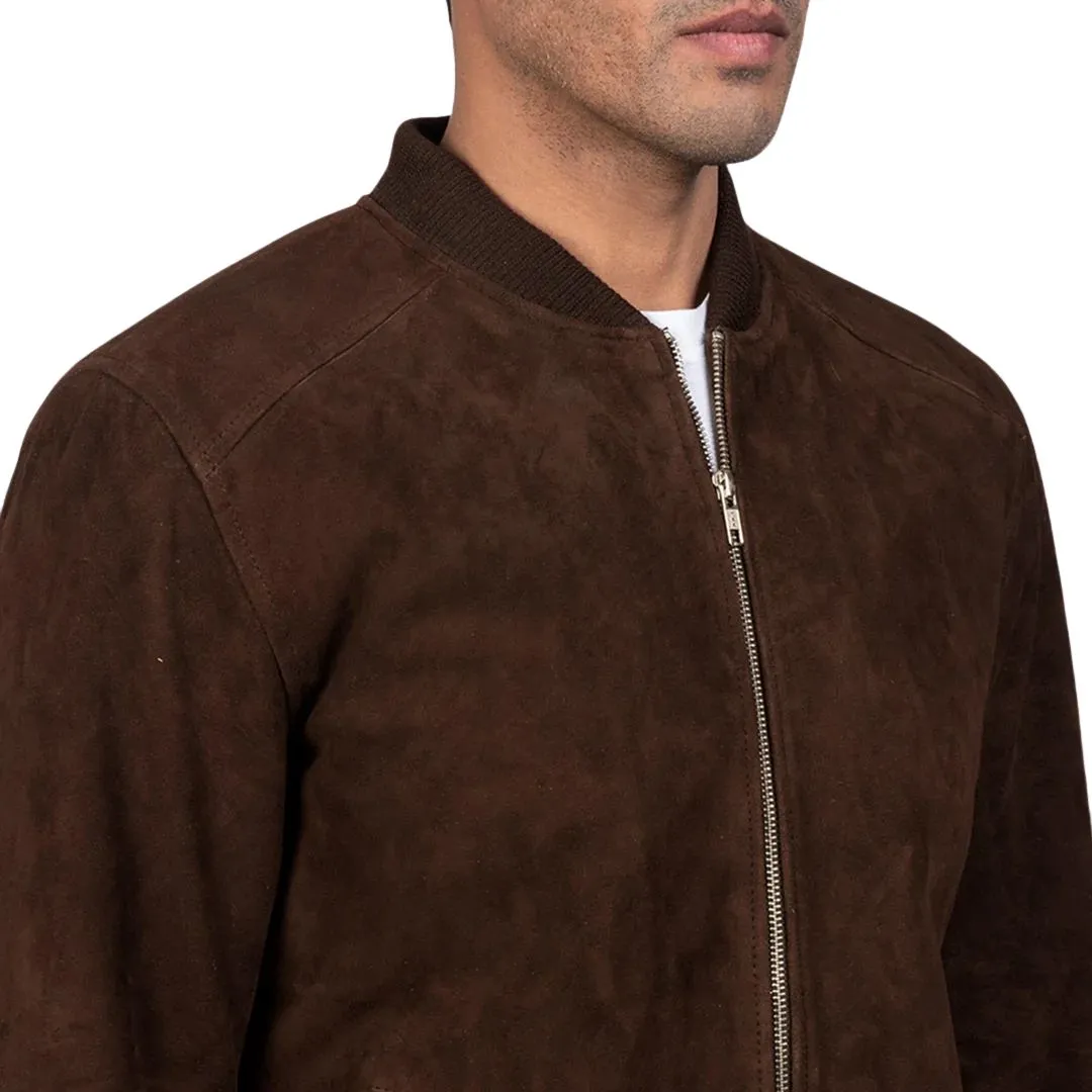 Close-up of genuine dark brown goatskin suede