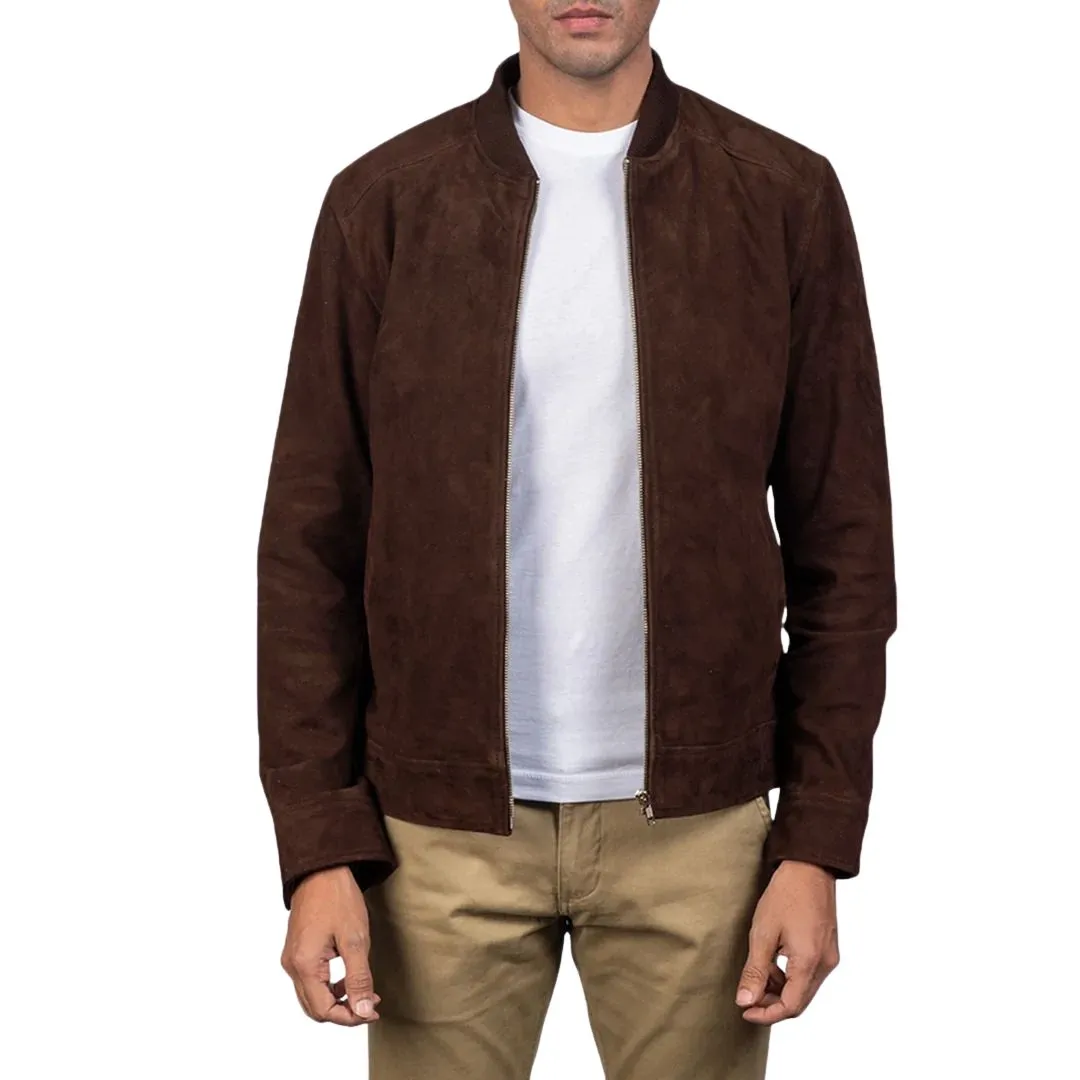 Dark brown suede bomber jacket