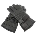 Men's black leather winter gloves with adjustable wrist strap