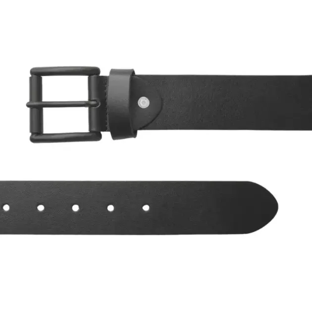 Black leather casual belt for men