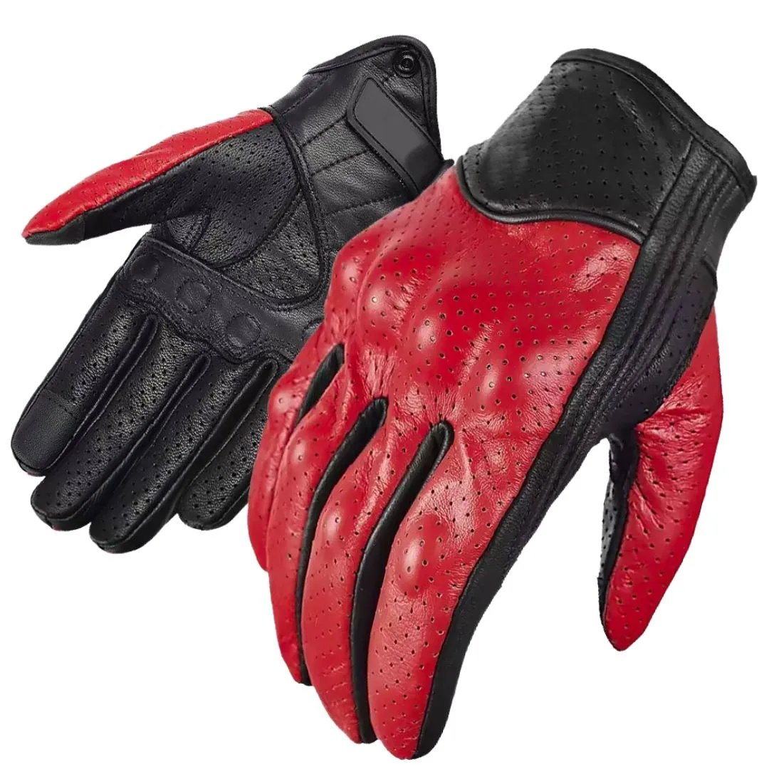 Full grain leather motorcycle gloves with padded knuckles