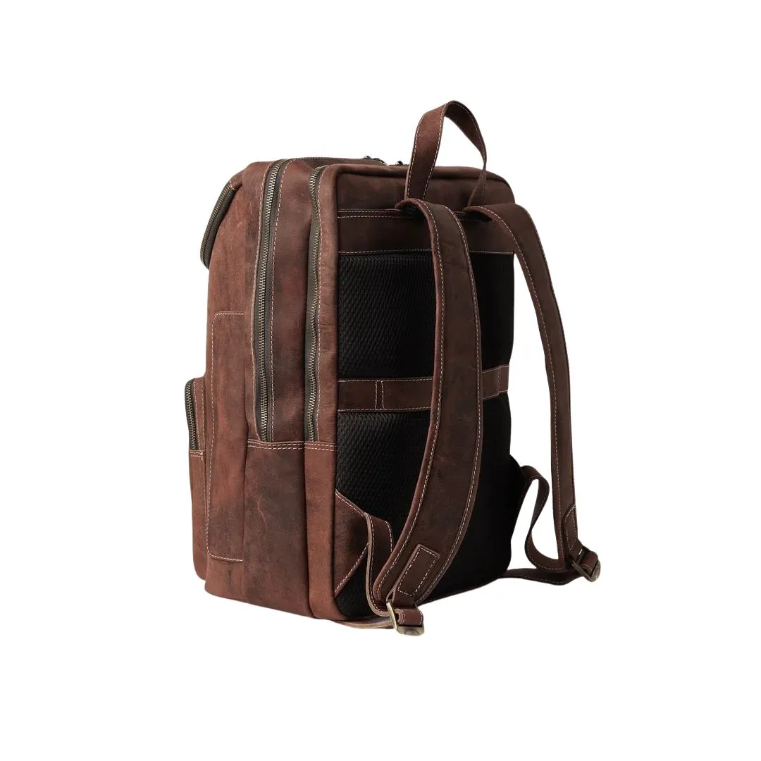 Leather backpack with padded laptop compartment