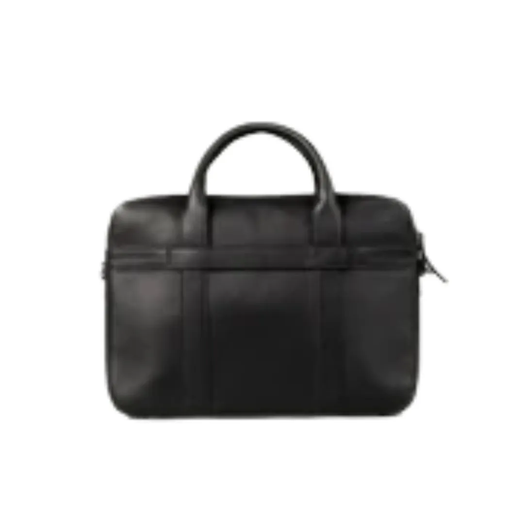 Leather briefcase with padded laptop pocket and shoulder strap