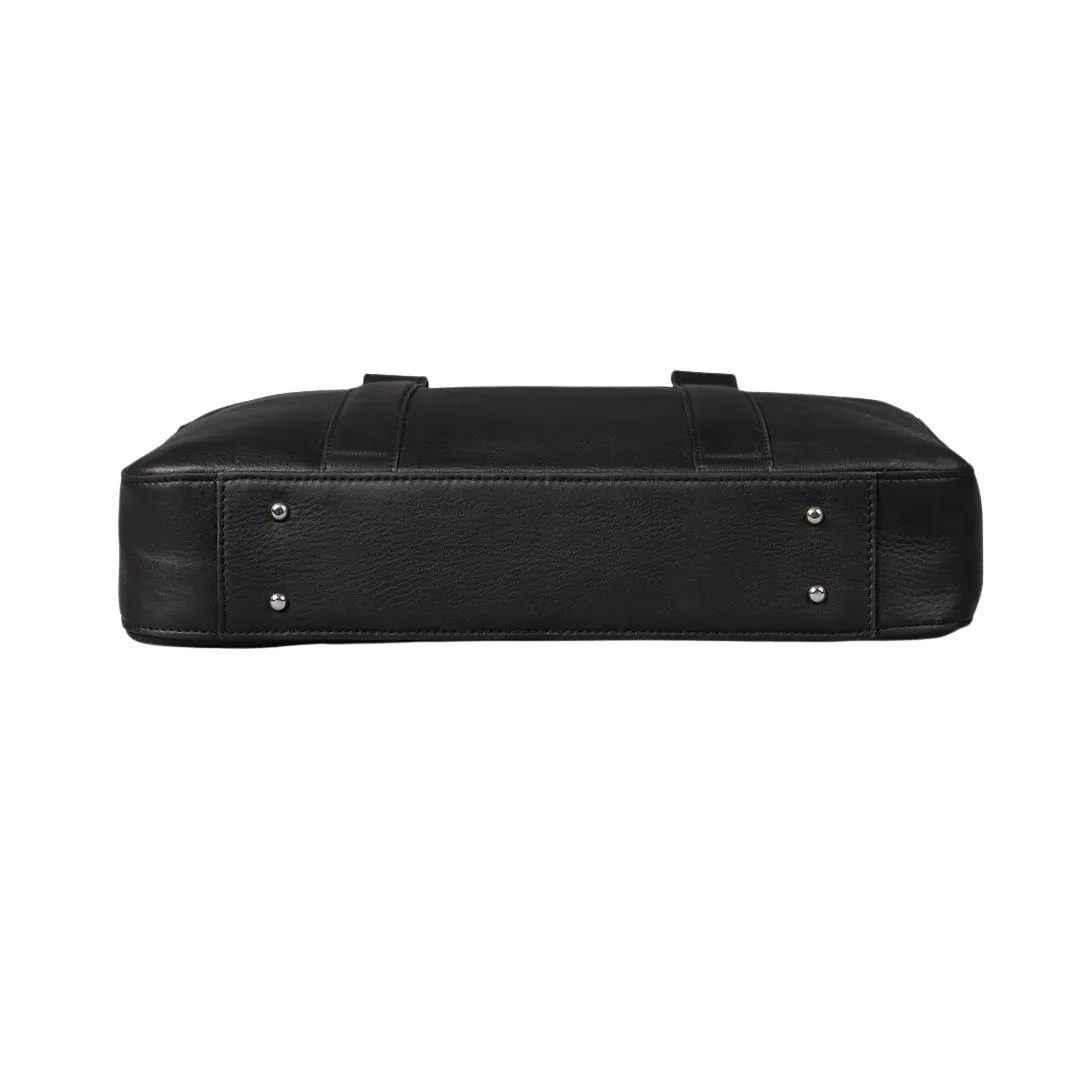 Leather briefcase with trolley strap and removable shoulder strap