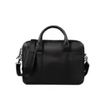 Leather briefcase with top handle and structured business design