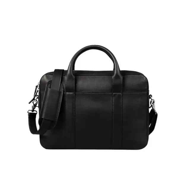 Leather briefcase with top handle and structured business design