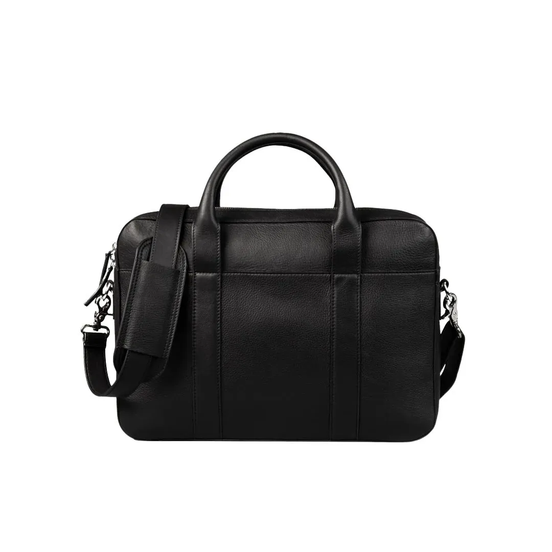 Leather briefcase with top handle and structured business design