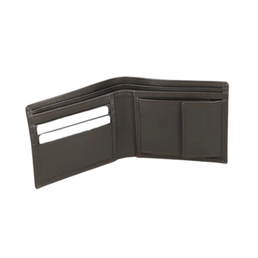 Men's bi-fold leather wallet with coin pocket