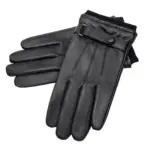 men's black PU leather winter gloves
