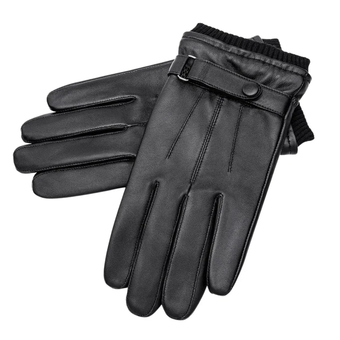 men's black PU leather winter gloves