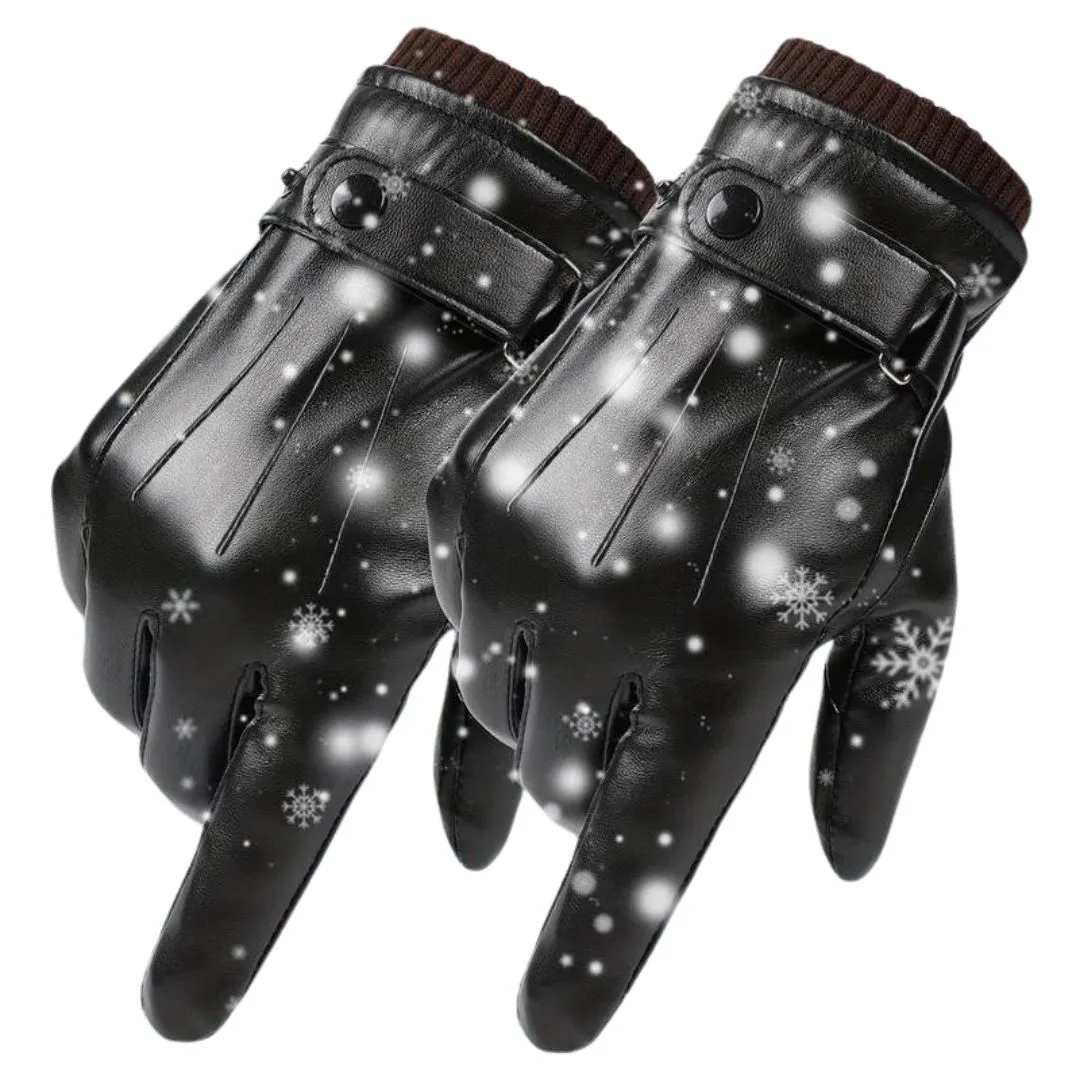 Men's Black PU Leather Winter Gloves – Touchscreen & Fleece Lined - Image 2