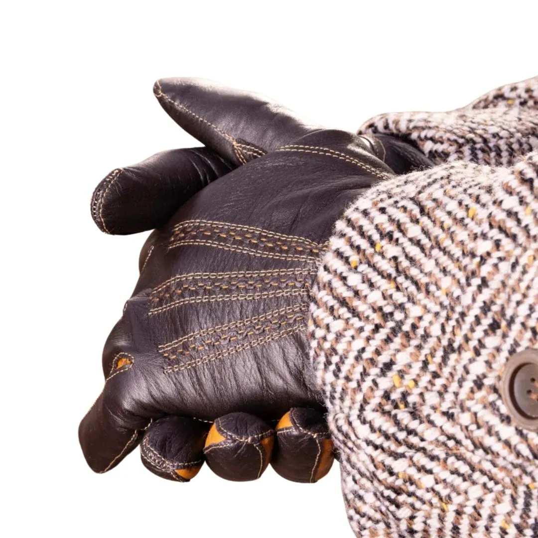 Premium Dark Brown Touchscreen Lamb Nappa Leather Gloves - Image 2