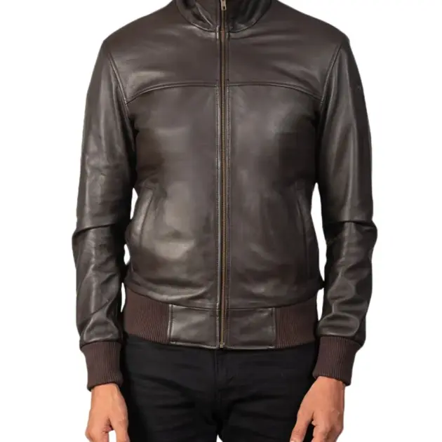 Air Rolf men's brown sheepskin leather bomber jacket