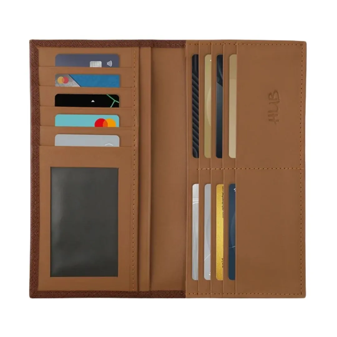 Premium men's long leather wallet front view