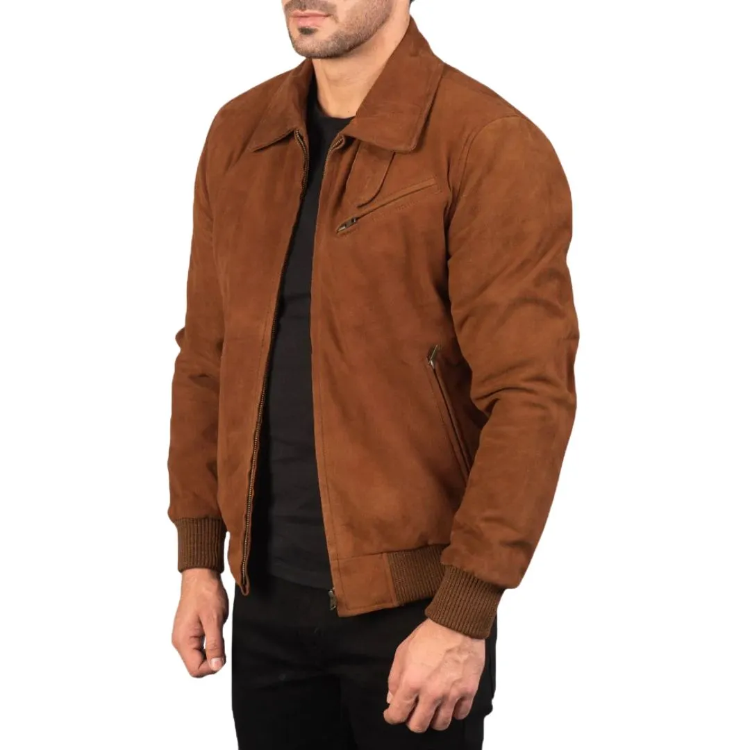 Men's Tan Suede Leather Jacket - Image 2