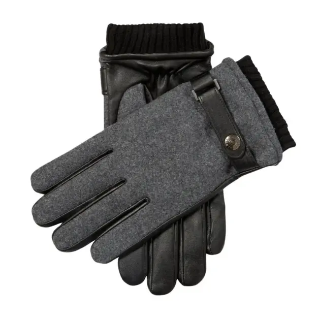 Men's touchscreen flannel and leather winter gloves