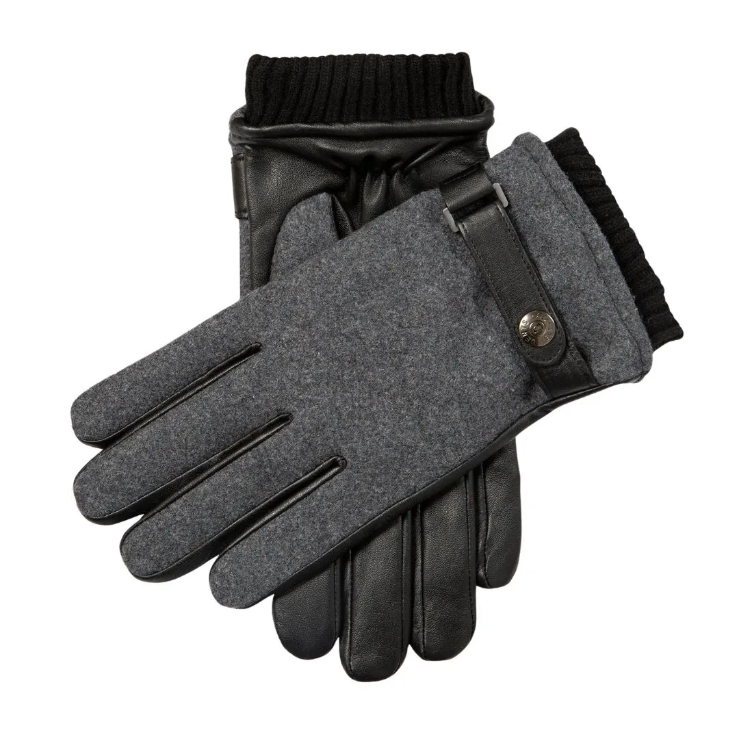 Men's touchscreen flannel and leather winter gloves