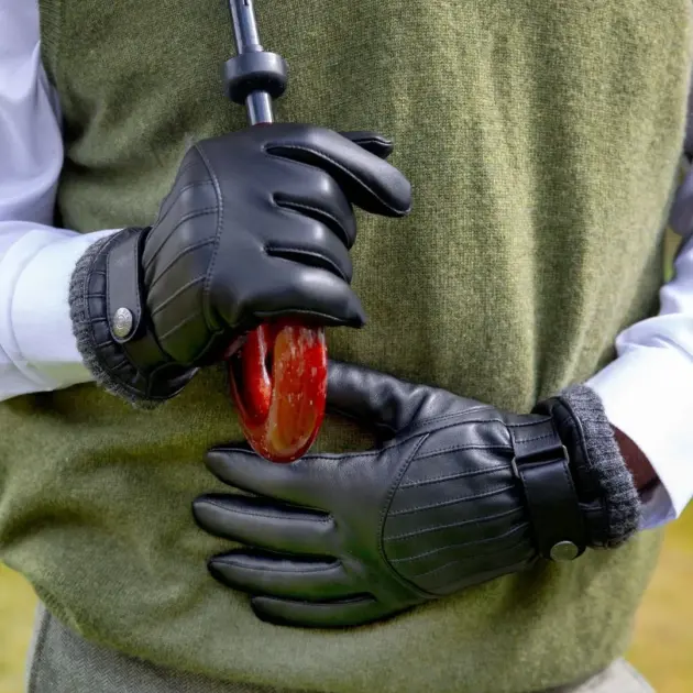 Men's touchscreen leather winter gloves