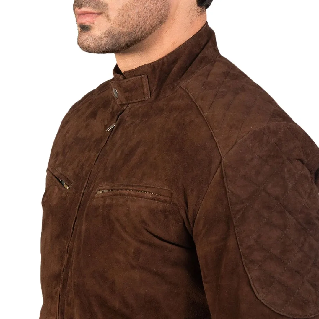 Men's Mocha Suede Leather Bomber Jacket - Image 5