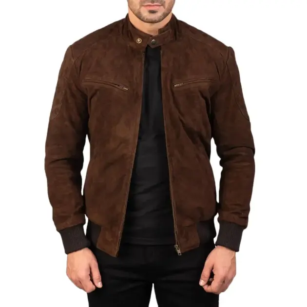 Mocha suede bomber jacket