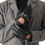 Sunsiraj black leather driving gloves for men