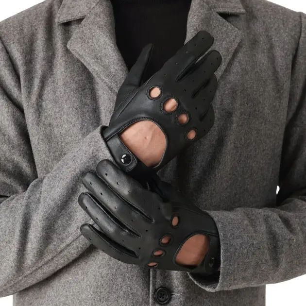 Sunsiraj black leather driving gloves for men