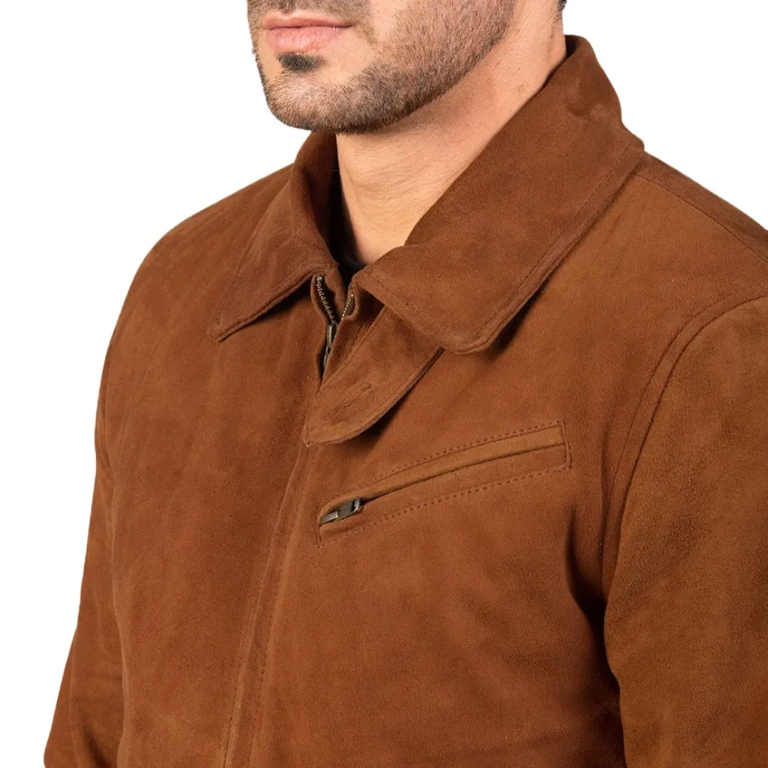 Close-up of genuine tan goatskin suede texture