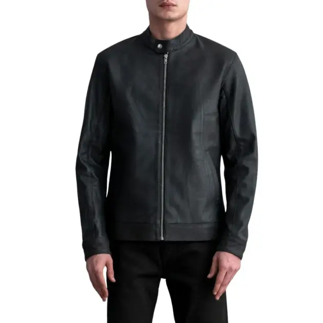 Tumbled black leather biker jacket