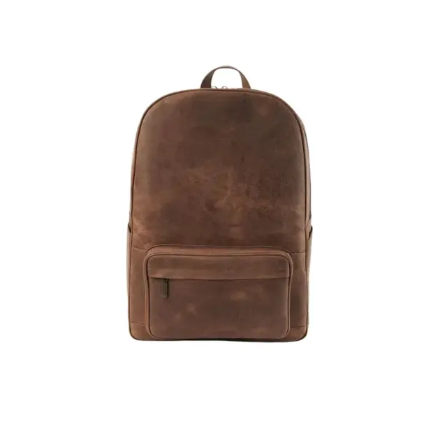 Vintage leather backpack with spacious design and front pouch pocket