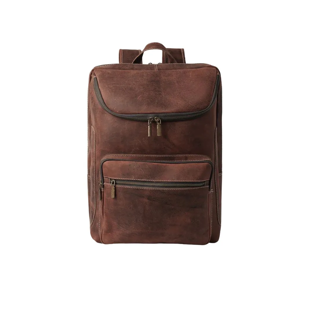 Vintage leather backpack with spacious design and front zip compartments