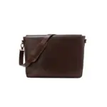 Vintage leather messenger bag with structured design and shoulder strap