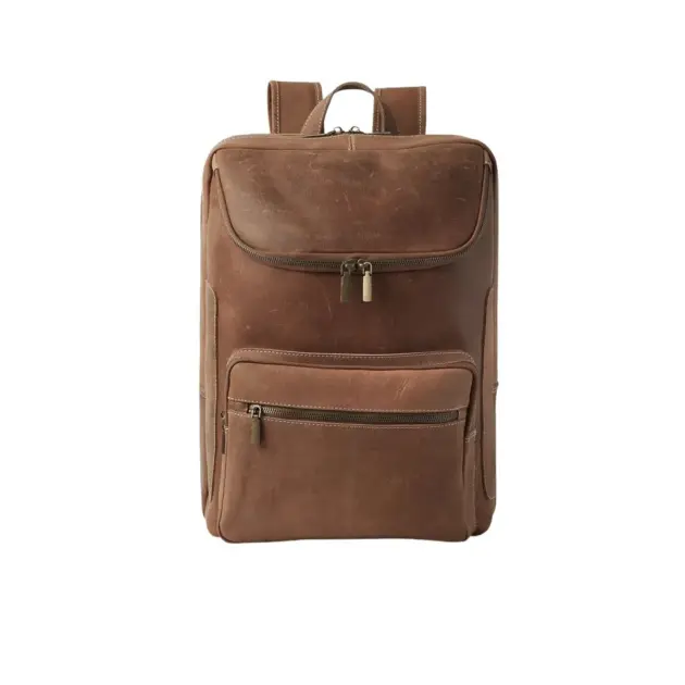 Vintage leather backpack with spacious design and front zip compartments