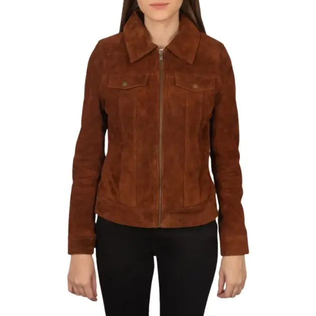 Women's brown goatskin suede jacket