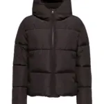 Women's brown short hooded puffer jacket